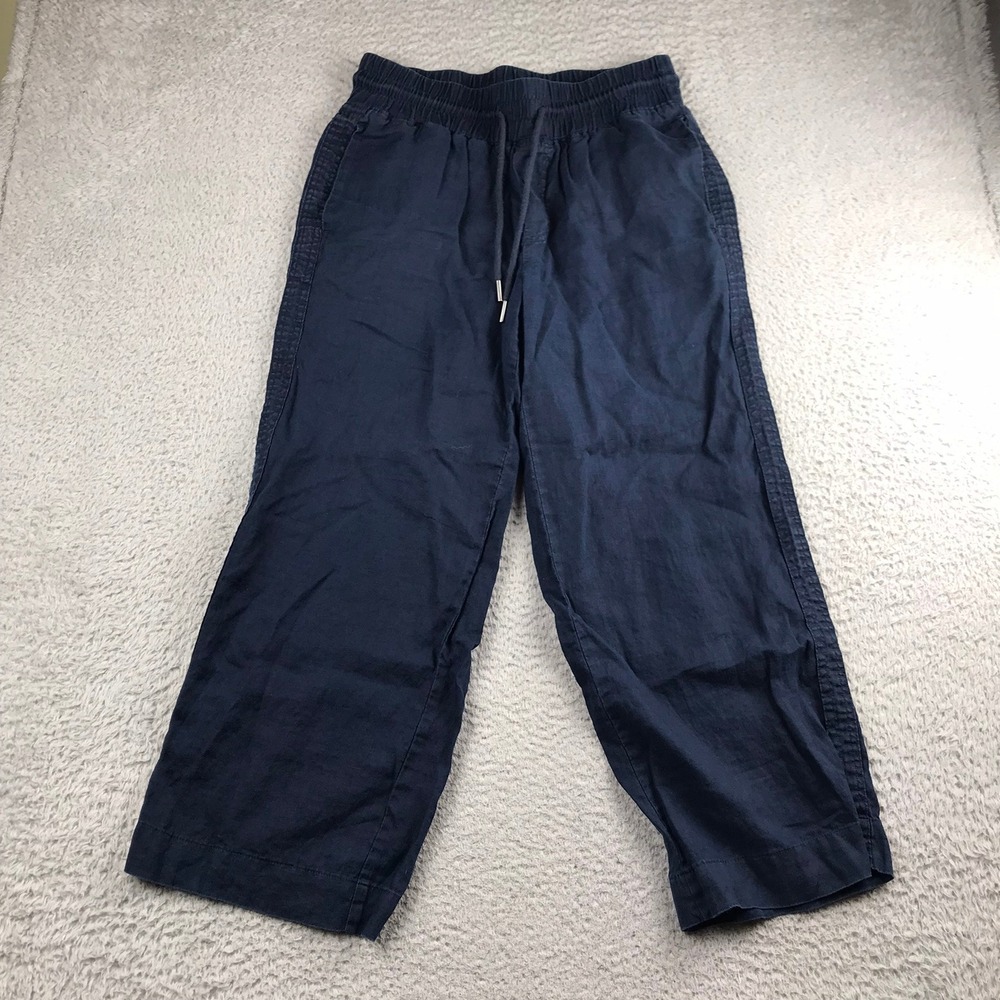 Quince 100% European Linen Wide Leg Pants Womens M (31x26) Navy Drawstring